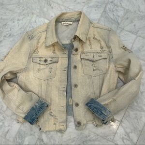 Dance & MARVEL Bleached dyed destroyed & distressed denim raw edge jacket size M